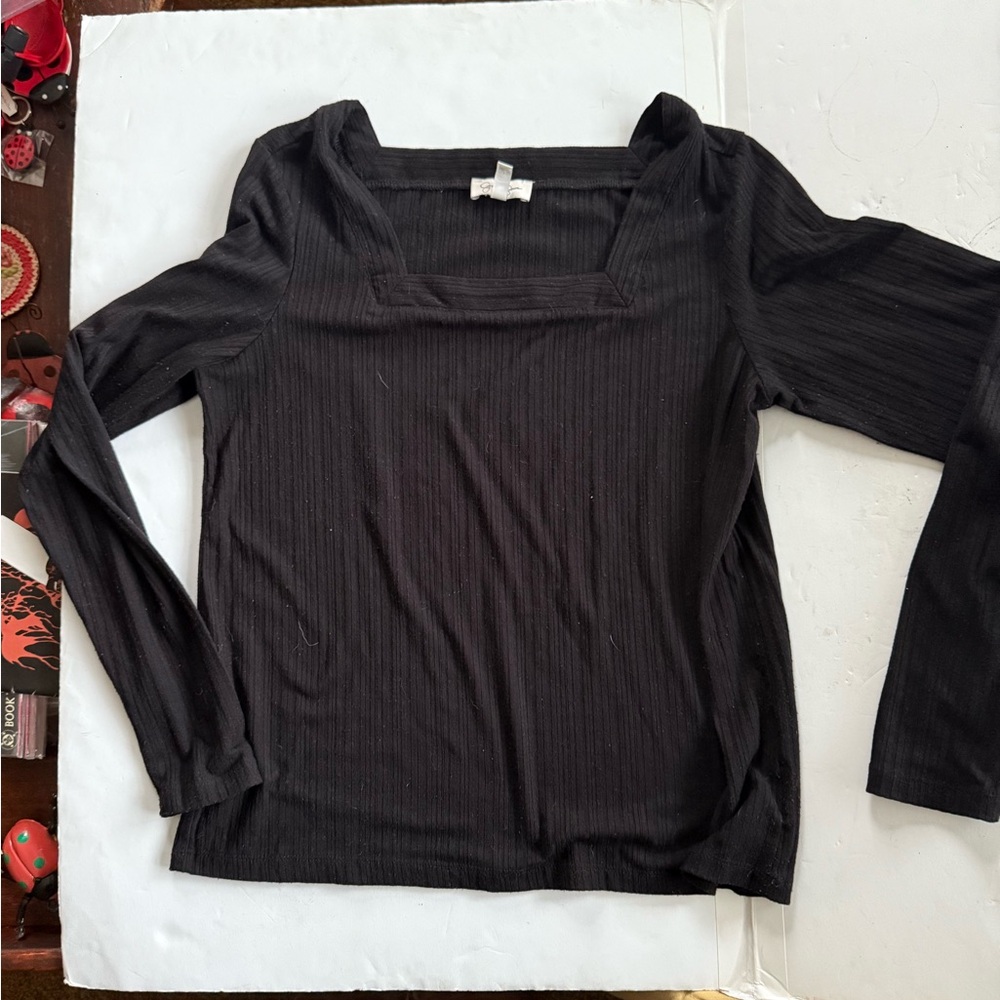 Jessica Simpson Black Ribbed Long Sleeve Top